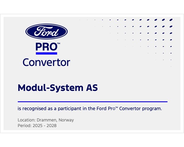 Modul-System AS, er nå sertifisert som Ford Pro Convertor